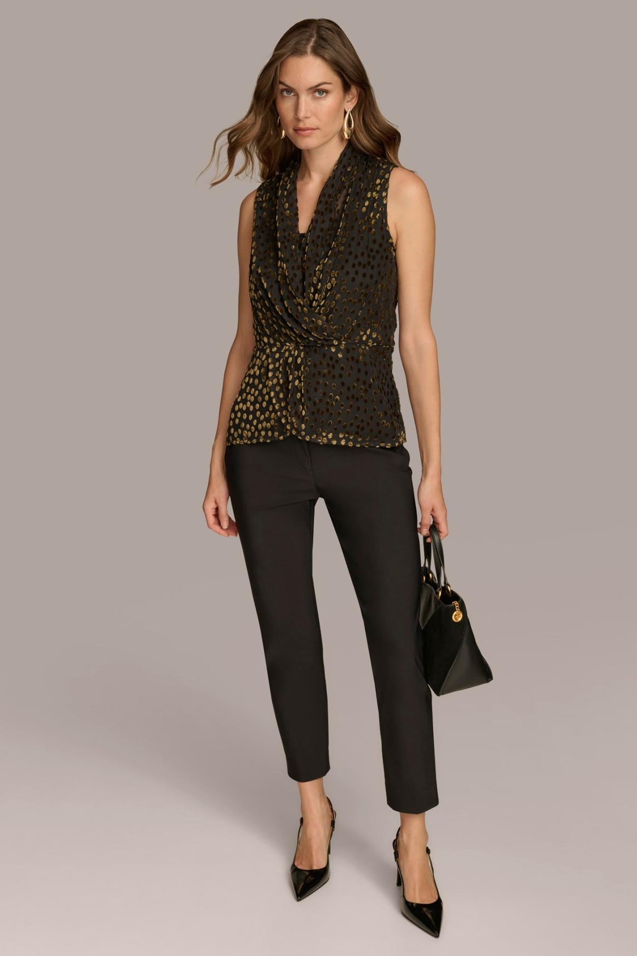 Donna Karan Sweaters And Tops | Women FAUX WRAP BURNOUT TOP Black