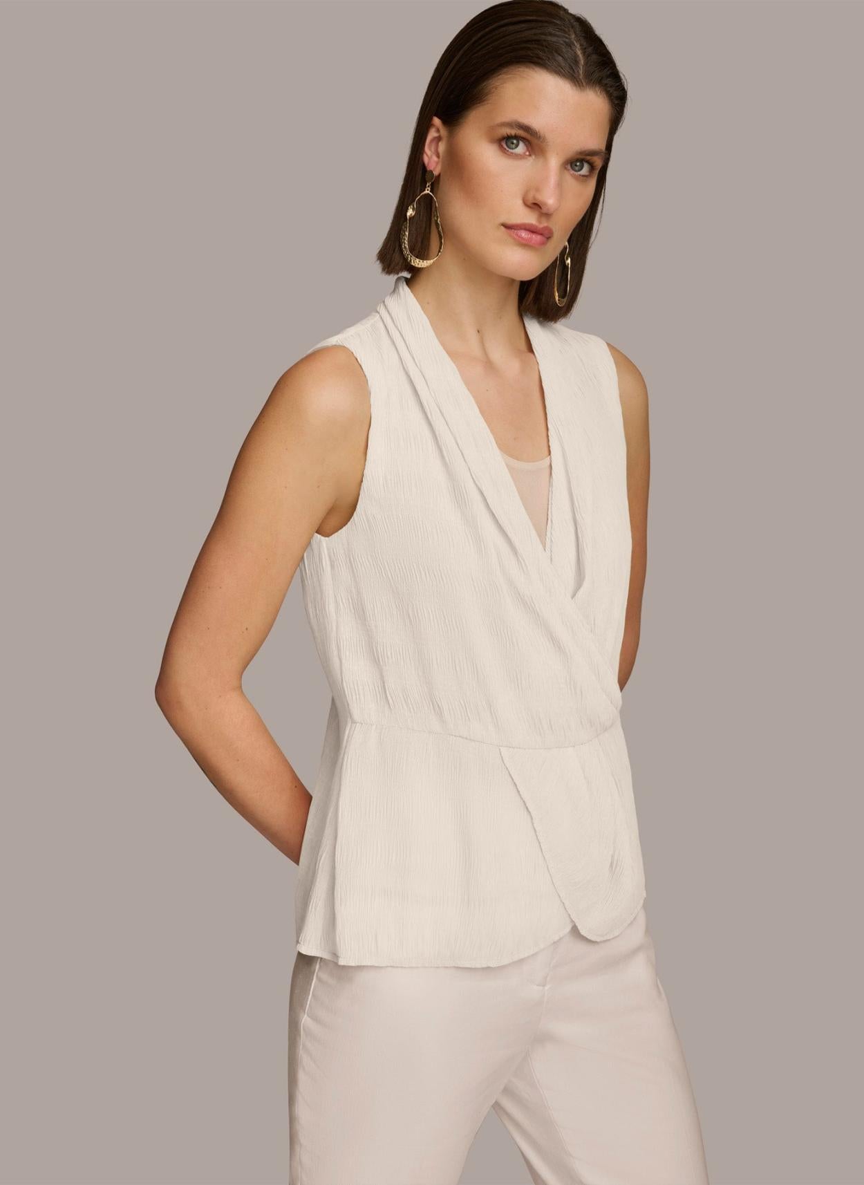 Donna Karan Sweaters And Tops | Women FAUX WRAP PEPLUM TOP Cream