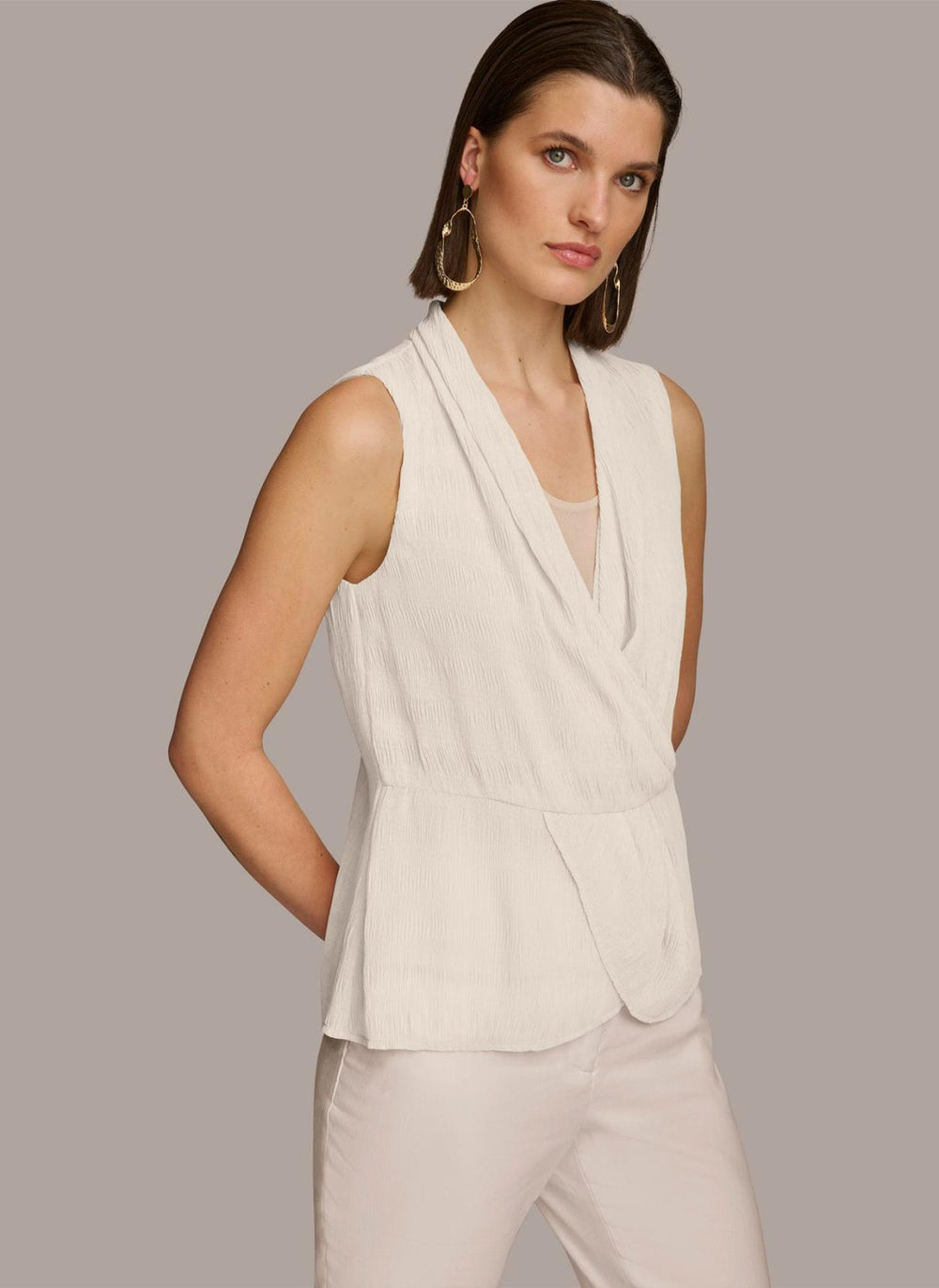 Donna Karan Sweaters And Tops | Women FAUX WRAP PEPLUM TOP Cream