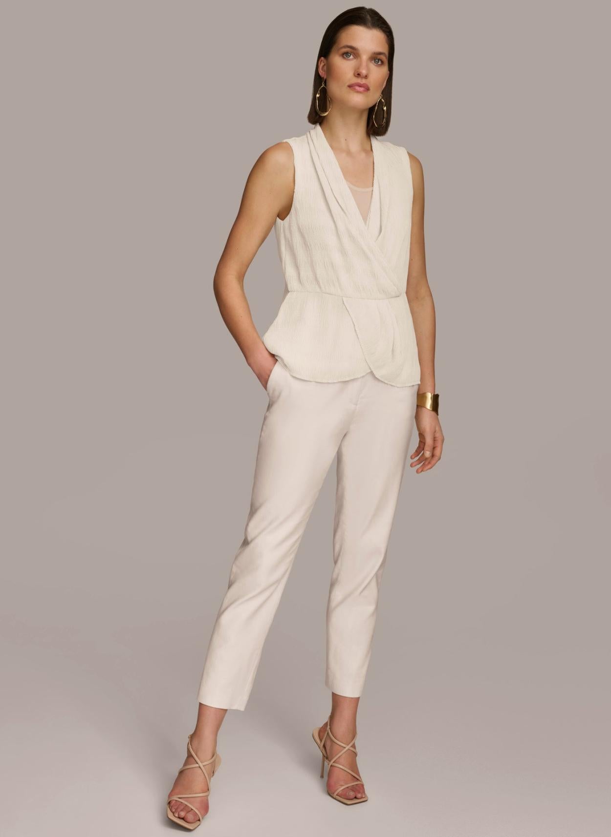 Donna Karan Sweaters And Tops | Women FAUX WRAP PEPLUM TOP Cream