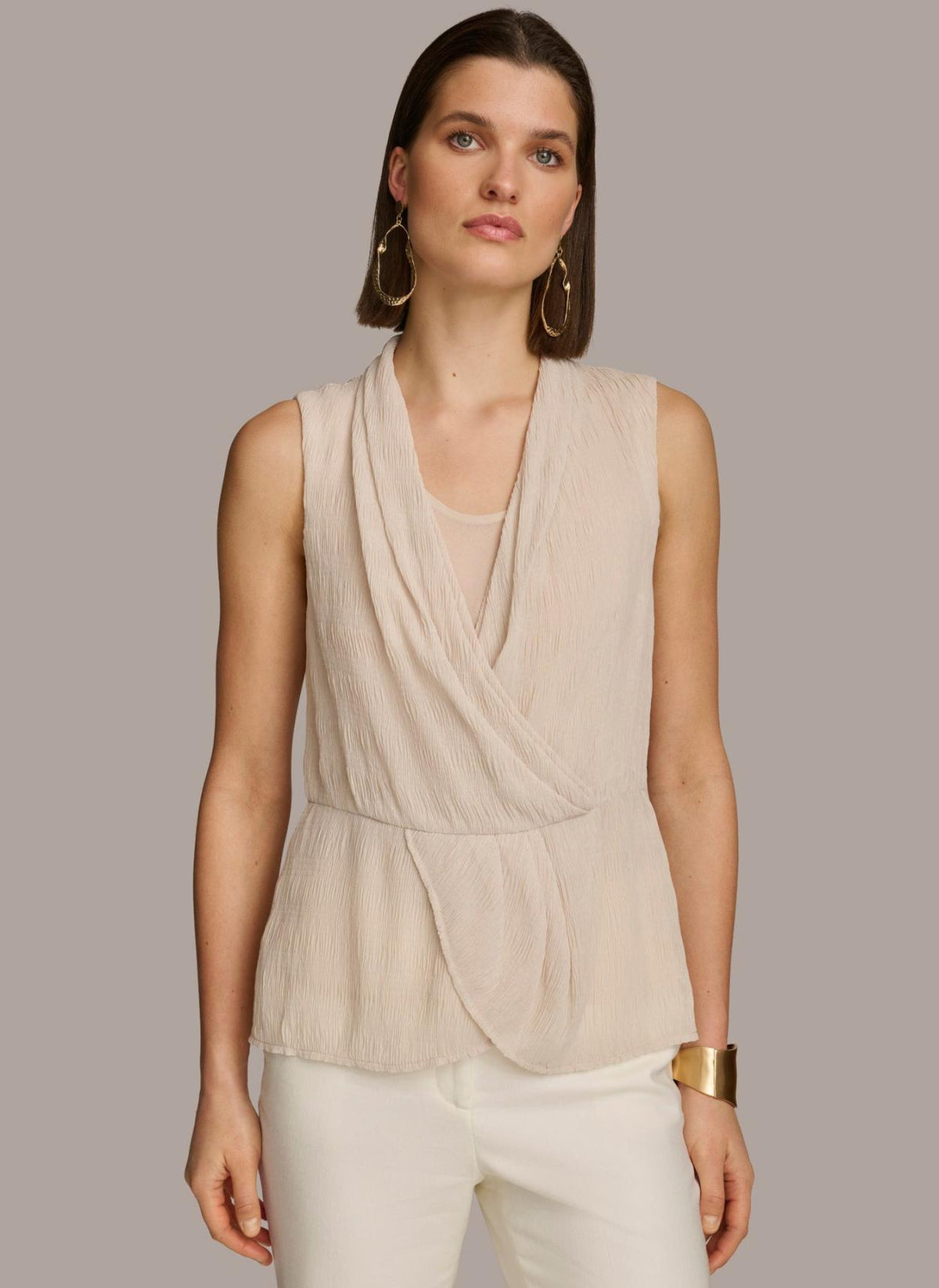 Donna Karan Sweaters And Tops | Women FAUX WRAP PEPLUM TOP Sand