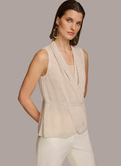 Donna Karan Sweaters And Tops | Women FAUX WRAP PEPLUM TOP Sand