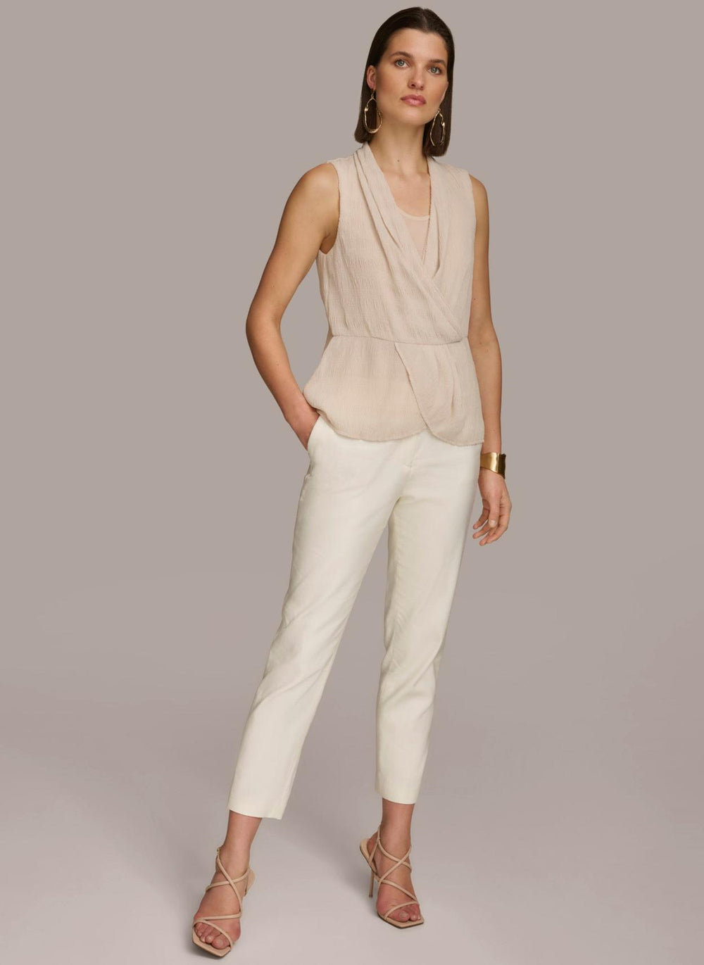 Donna Karan Sweaters And Tops | Women FAUX WRAP PEPLUM TOP Sand