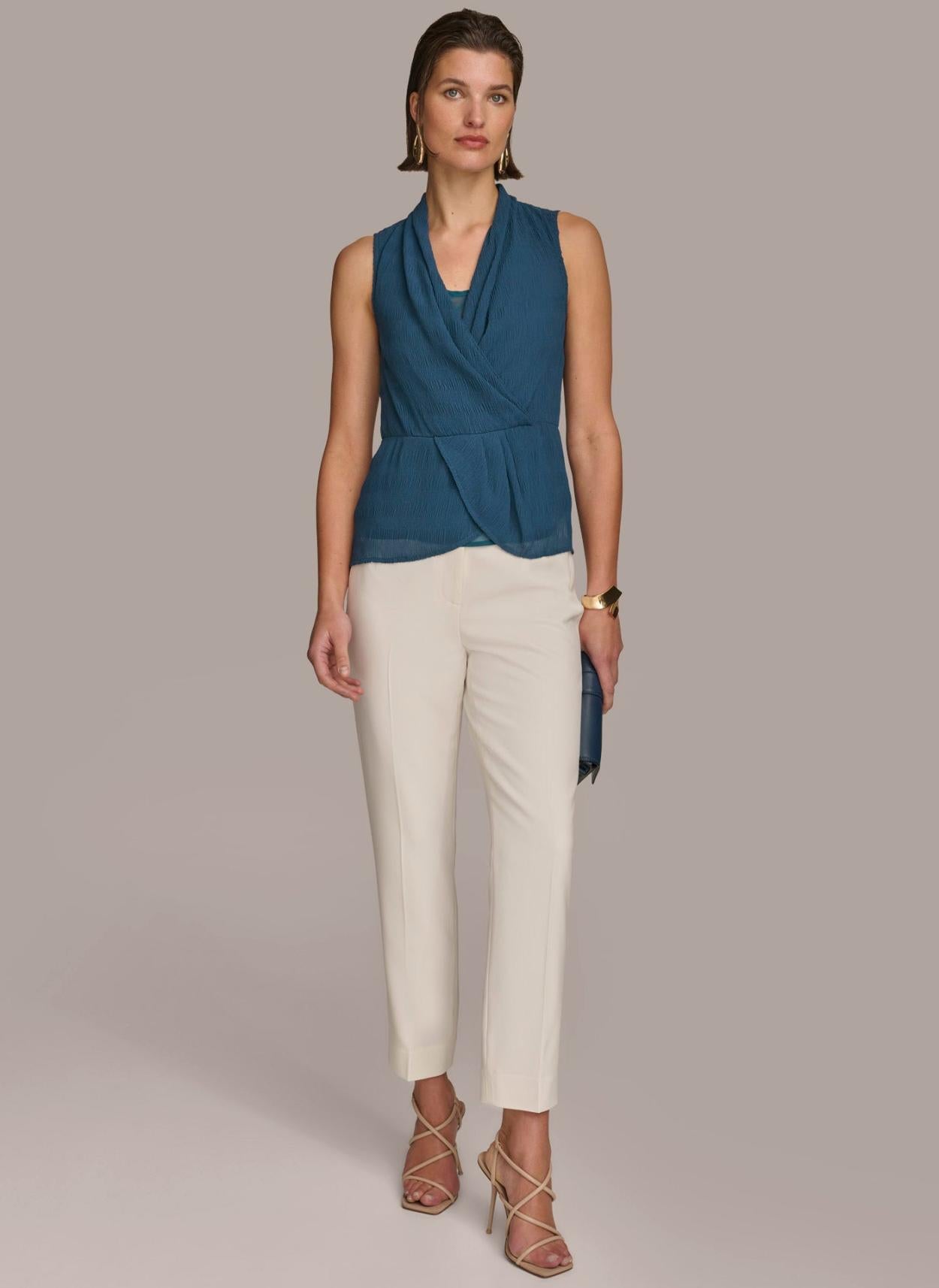 Donna Karan Sweaters And Tops | Women FAUX WRAP PEPLUM TOP Tide Navy