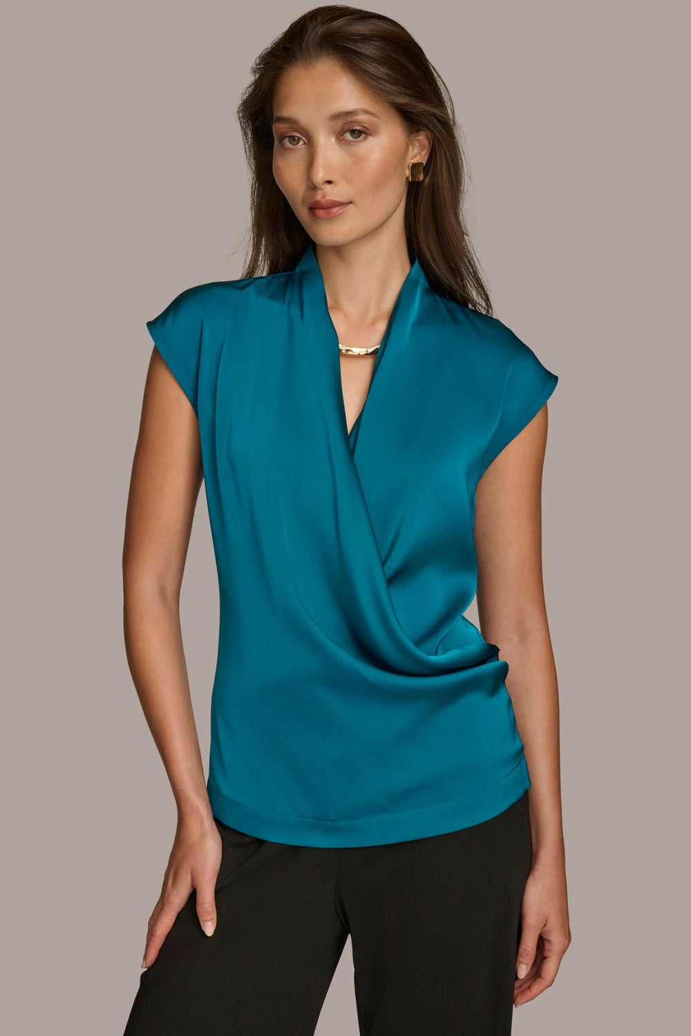 Donna Karan Sweaters And Tops | Women FAUX WRAP TOP Empire Teal