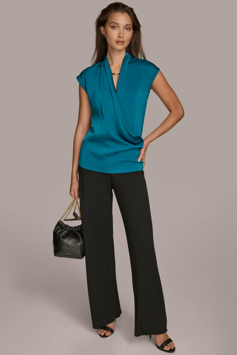 Donna Karan Sweaters And Tops | Women FAUX WRAP TOP Empire Teal