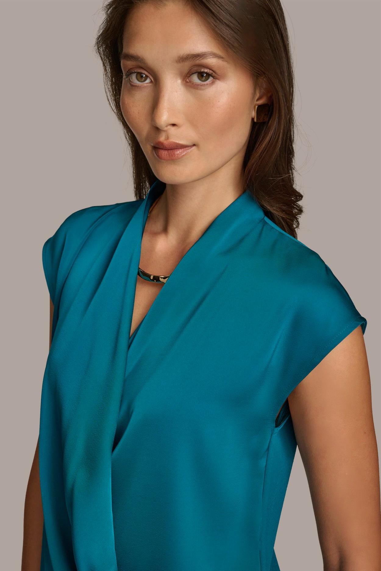 Donna Karan Sweaters And Tops | Women FAUX WRAP TOP Empire Teal