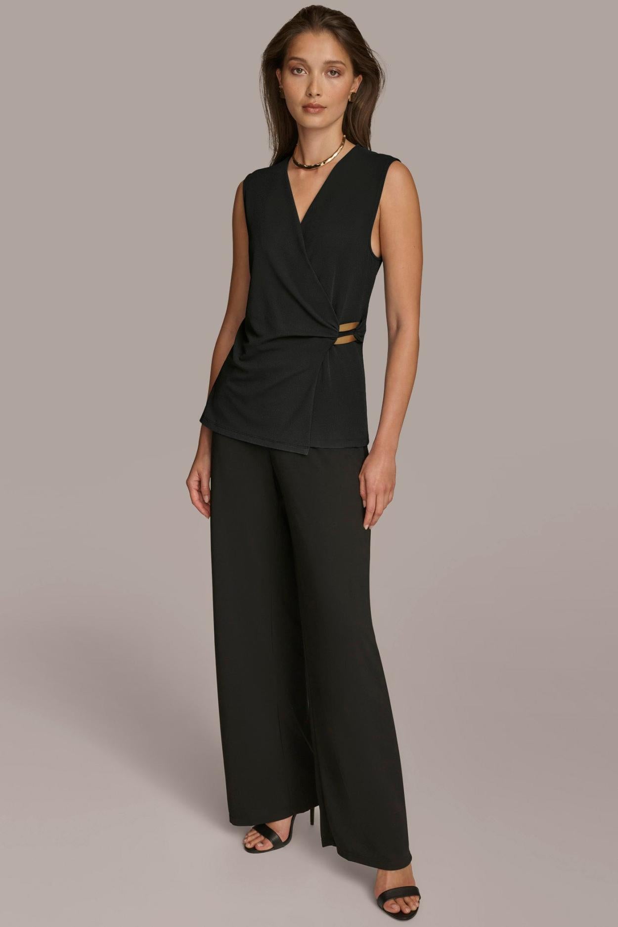 Donna Karan Sweaters And Tops | Women FAUX WRAP TOP WITH BRUSHED HARDWARE DETAIL Black