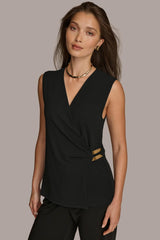 Donna Karan Sweaters And Tops | Women FAUX WRAP TOP WITH BRUSHED HARDWARE DETAIL Black