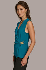 Donna Karan Sweaters And Tops | Women FAUX WRAP TOP WITH BRUSHED HARDWARE DETAIL Empire Teal