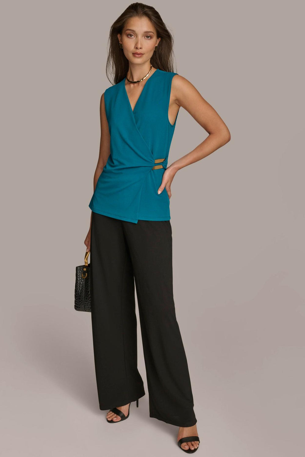 Donna Karan Sweaters And Tops | Women FAUX WRAP TOP WITH BRUSHED HARDWARE DETAIL Empire Teal