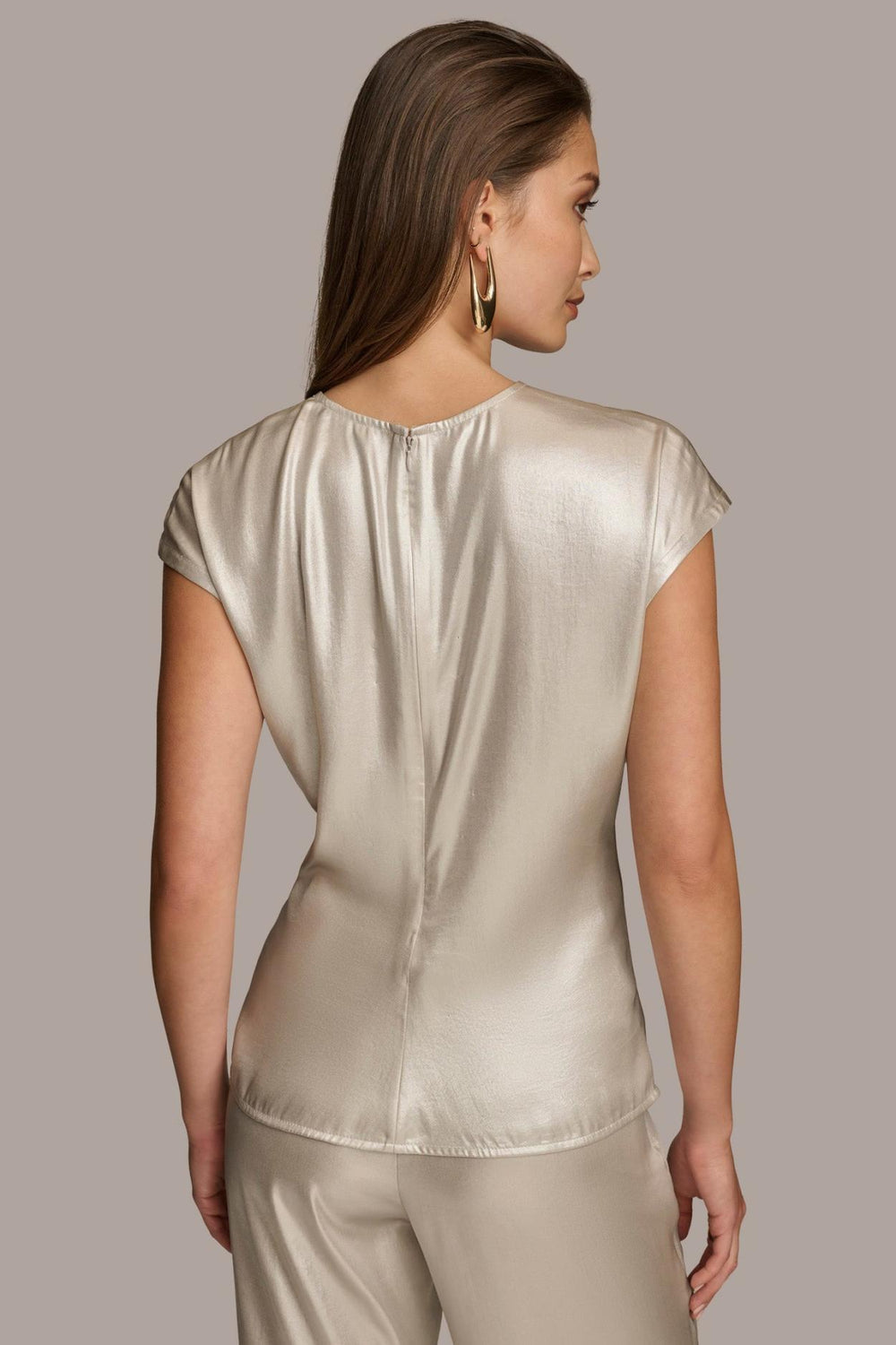 Donna Karan Sweaters And Tops | Women FOIL CAP SLEEVE TOP Silver