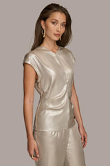 Donna Karan Sweaters And Tops | Women FOIL CAP SLEEVE TOP Silver