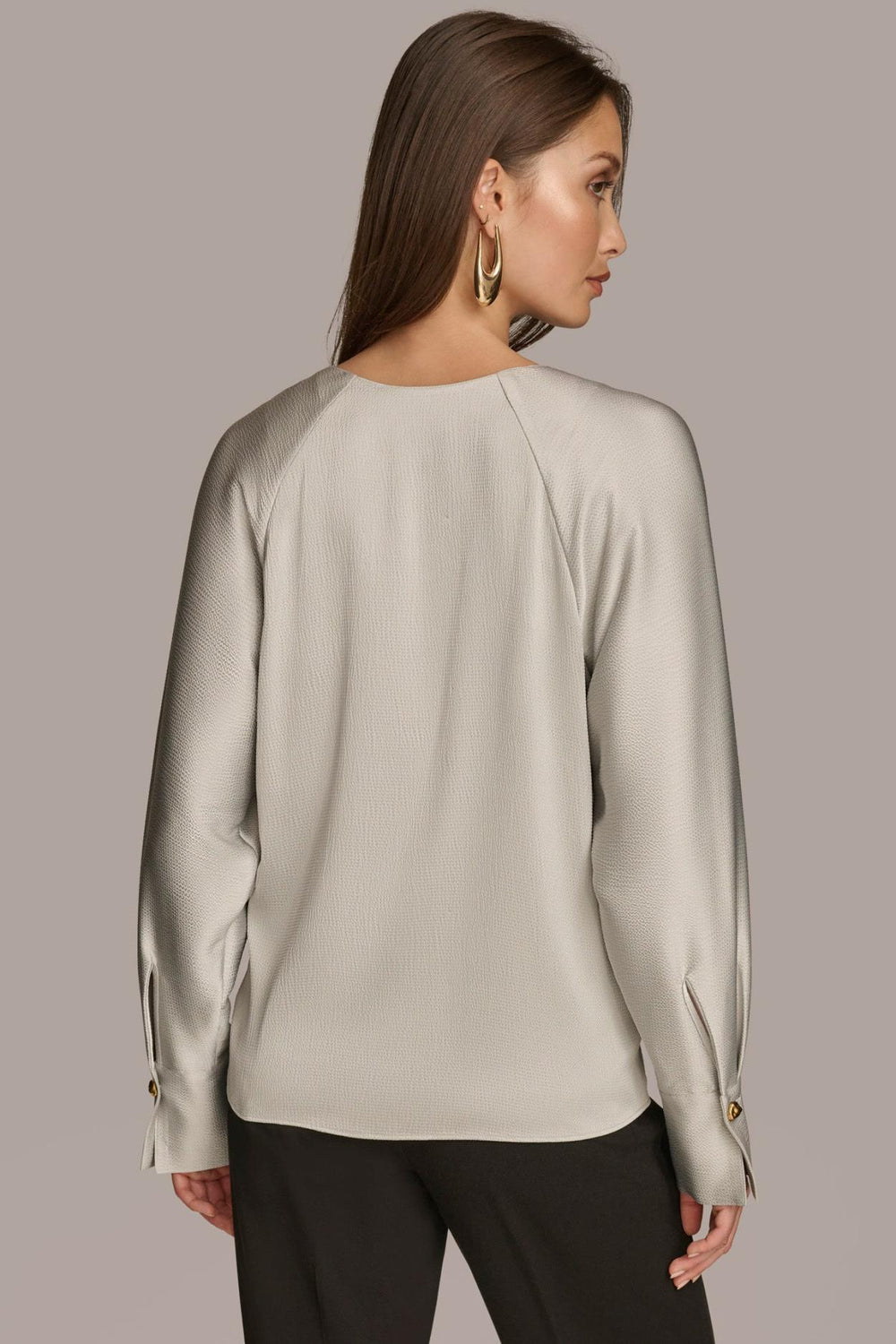 Donna Karan Sweaters And Tops | Women HAMMERED SATIN LONG SLEEVE V-NECK BLOUSE Pavement