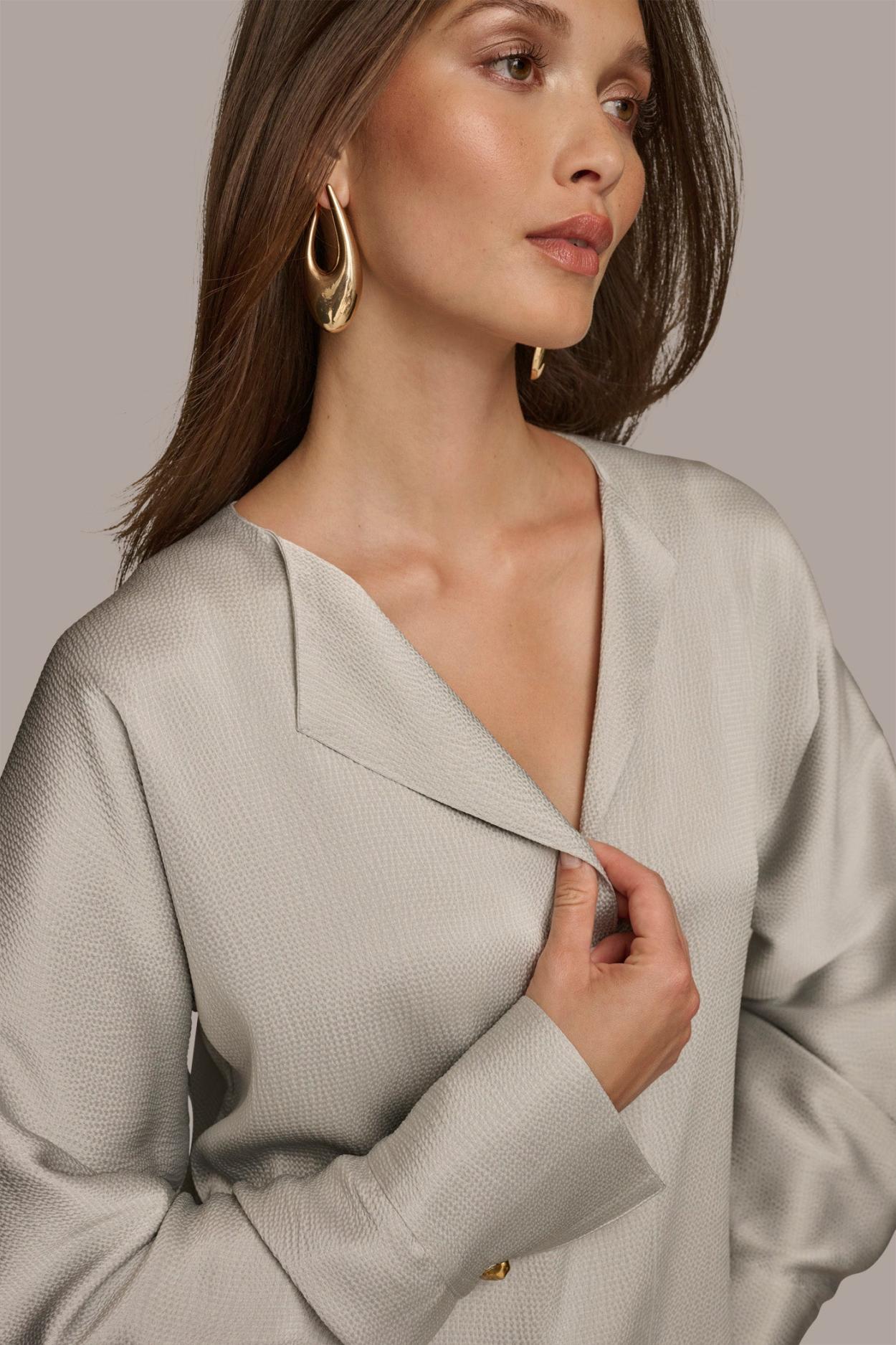 Donna Karan Sweaters And Tops | Women HAMMERED SATIN LONG SLEEVE V-NECK BLOUSE Pavement