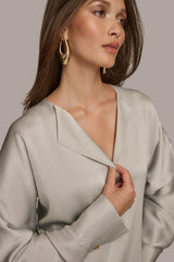 Donna Karan Sweaters And Tops | Women HAMMERED SATIN LONG SLEEVE V-NECK BLOUSE Pavement