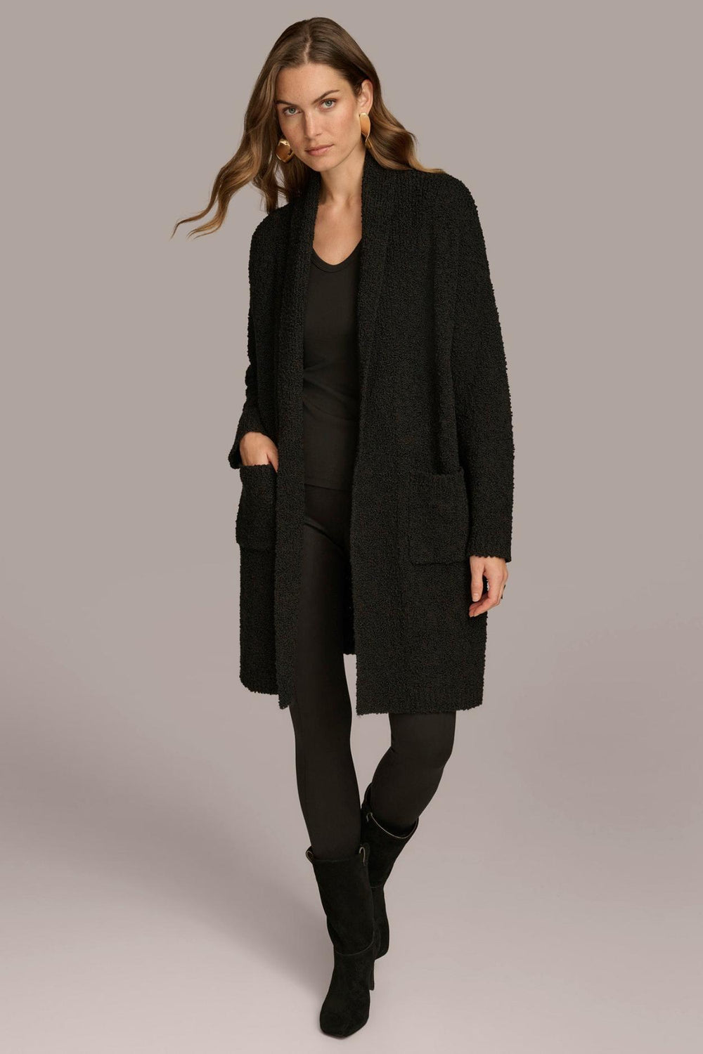 Donna Karan Sweaters And Tops | Women LONG OPEN-FRONT CARDIGAN Black