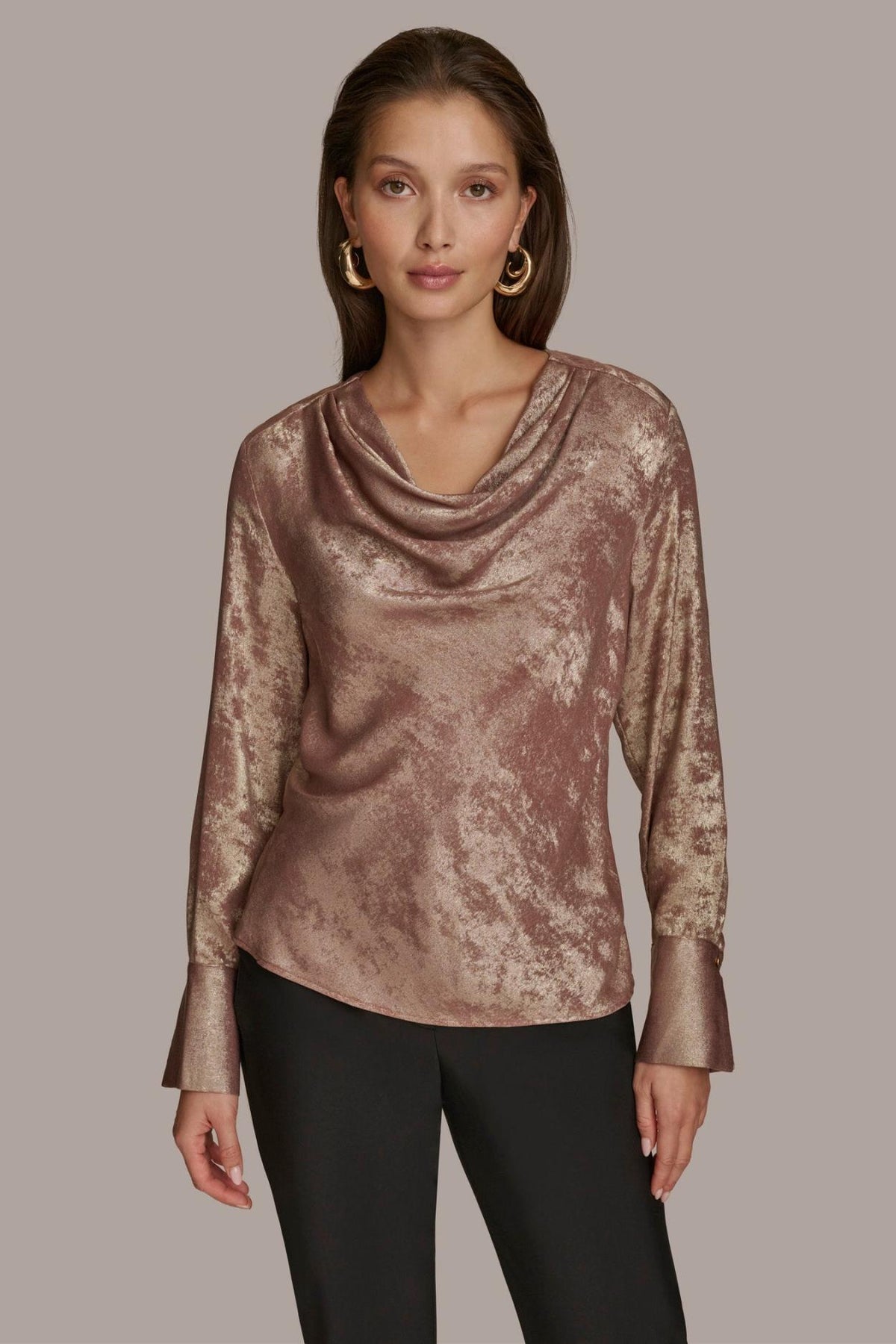 Donna Karan Sweaters And Tops | Women METALLIC COWL NECK TOP Mink
