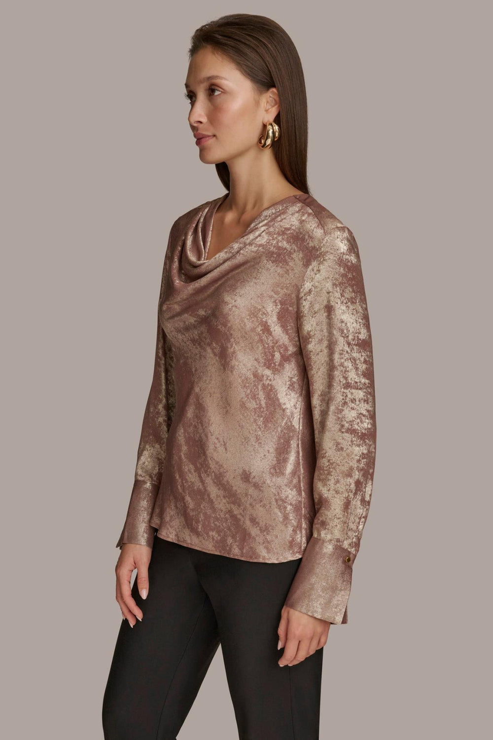 Donna Karan Sweaters And Tops | Women METALLIC COWL NECK TOP Mink