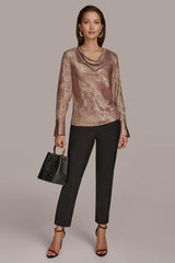 Donna Karan Sweaters And Tops | Women METALLIC COWL NECK TOP Mink