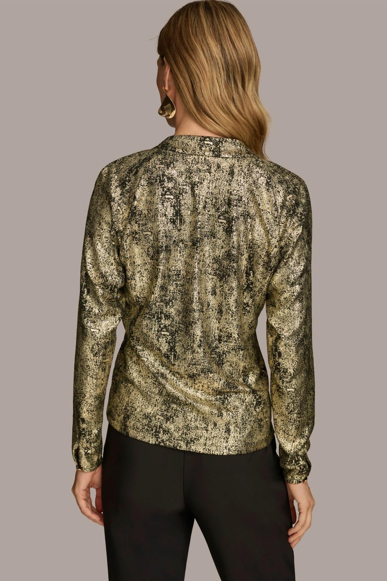 Donna Karan Sweaters And Tops | Women METALLIC FAUX WRAP TOP Gold Multi