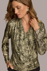 Donna Karan Sweaters And Tops | Women METALLIC FAUX WRAP TOP Gold Multi