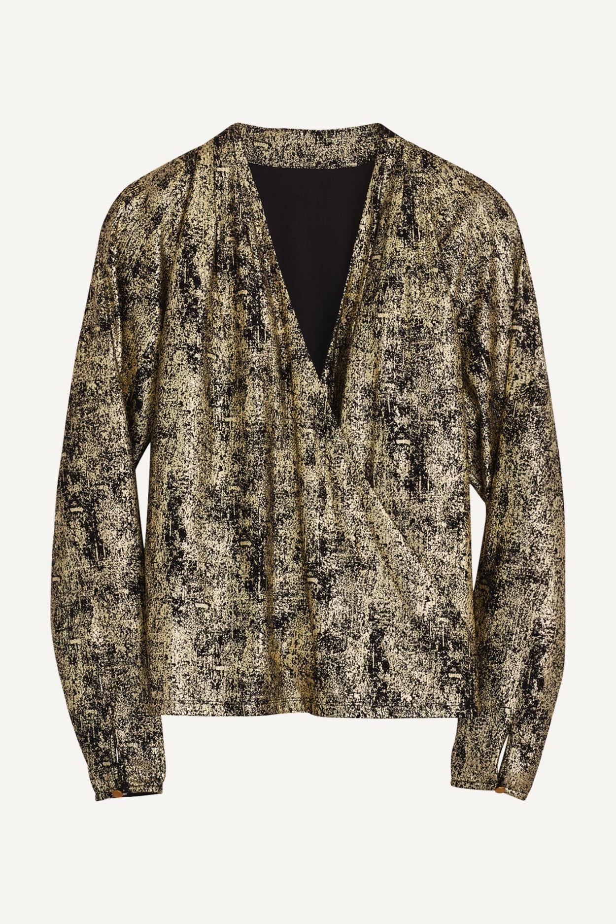 Donna Karan Sweaters And Tops | Women METALLIC FAUX WRAP TOP Gold Multi