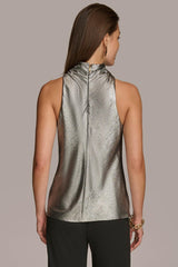 Donna Karan Sweaters And Tops | Women METALLIC HIGH COWL TOP Silver