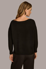 Donna Karan Sweaters And Tops | Women MIXED STITCH BOATNECK SWEATER Black