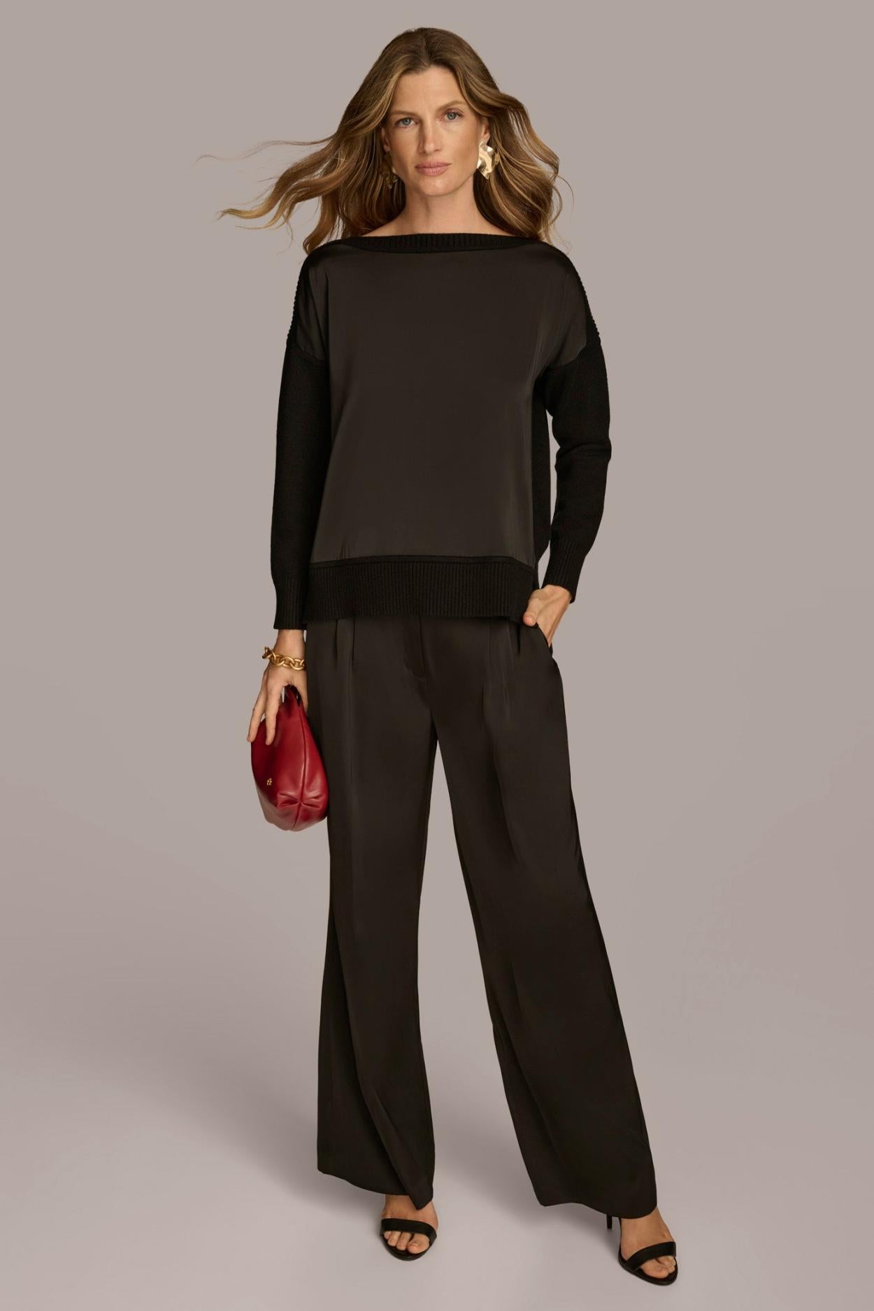 Donna Karan Sweaters And Tops | Women MIXED STITCH BOATNECK SWEATER Black