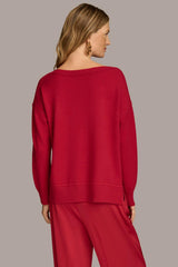 Donna Karan Sweaters And Tops | Women MIXED STITCH BOATNECK SWEATER Metropolitan Red