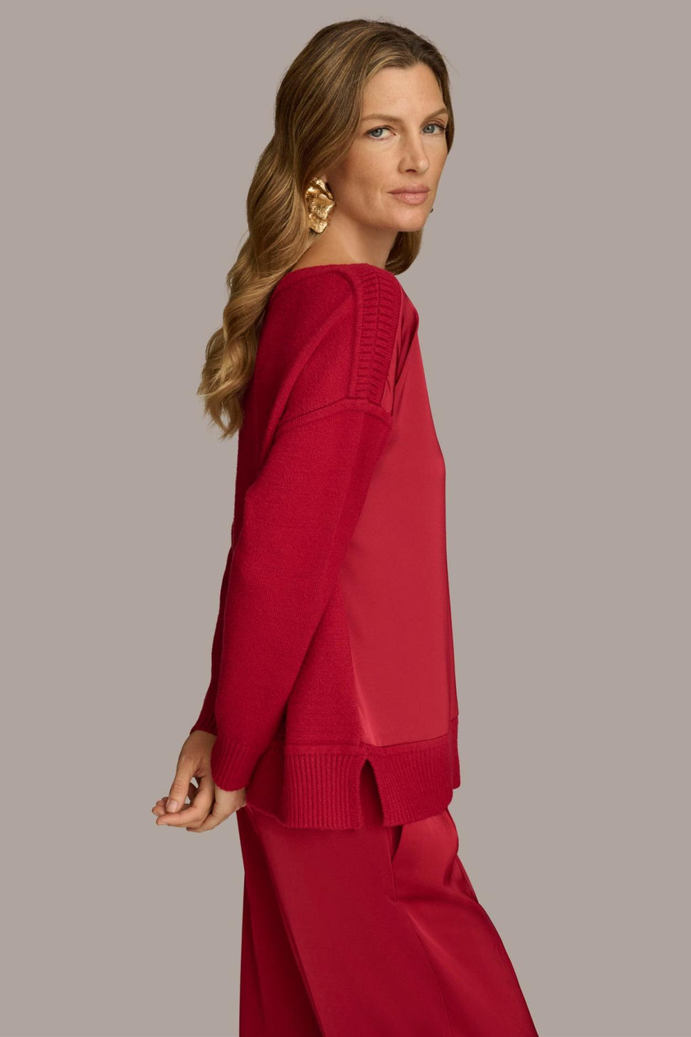 Donna Karan Sweaters And Tops | Women MIXED STITCH BOATNECK SWEATER Metropolitan Red