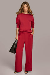 Donna Karan Sweaters And Tops | Women MIXED STITCH BOATNECK SWEATER Metropolitan Red