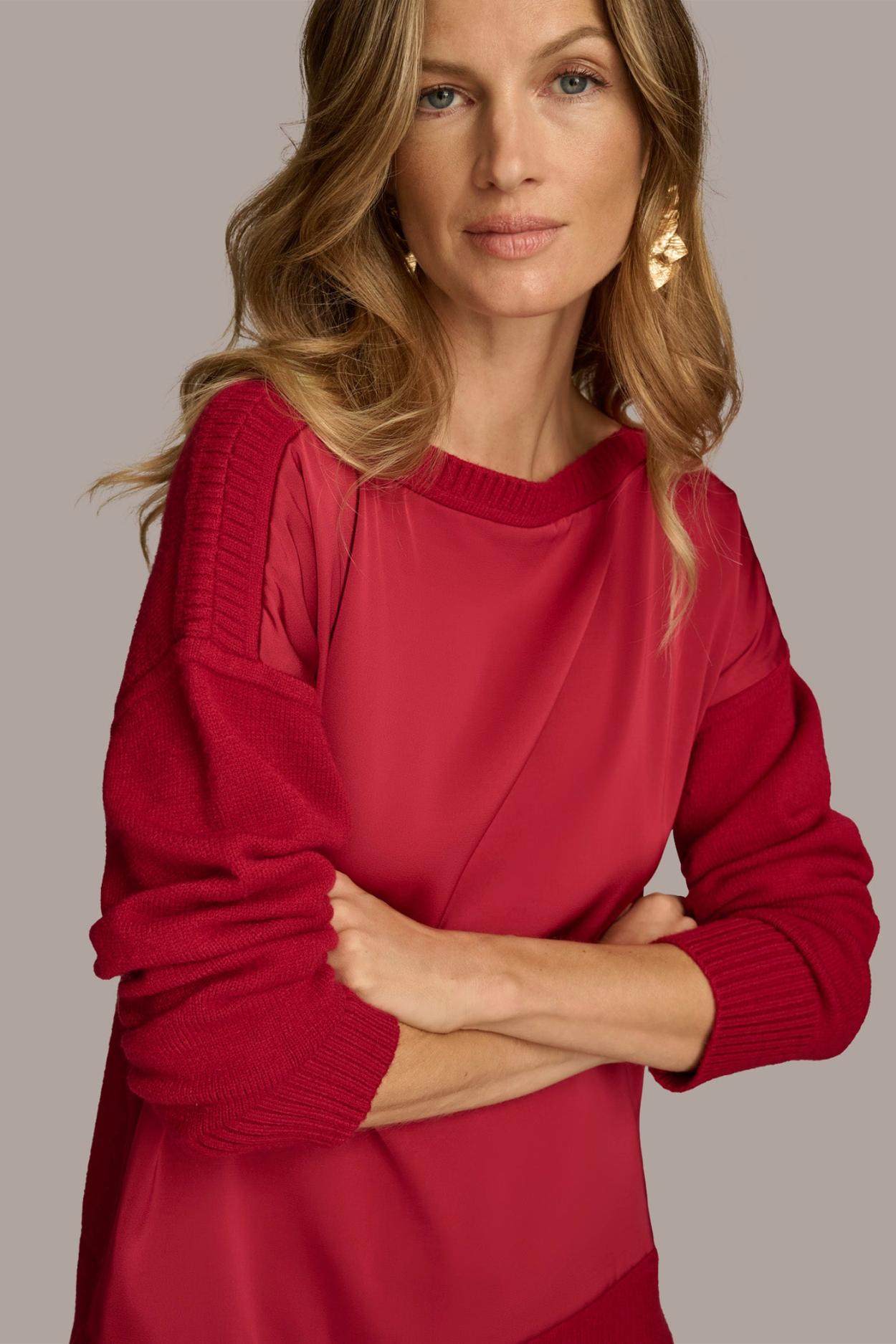 Donna Karan Sweaters And Tops | Women MIXED STITCH BOATNECK SWEATER Metropolitan Red