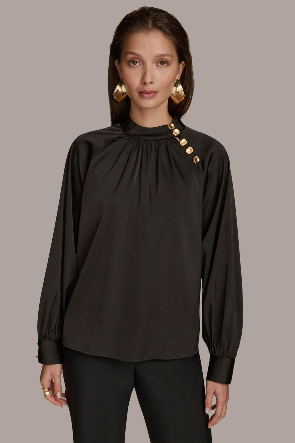 Donna Karan Sweaters And Tops | Women MOCK NECK WITH BUTTONS Black