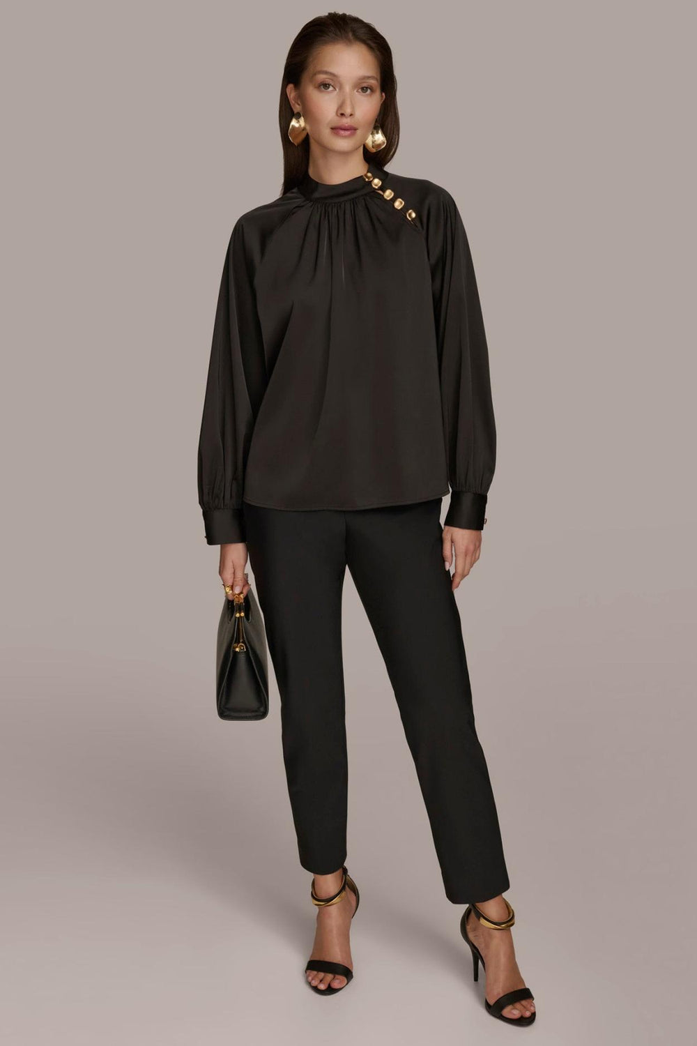 Donna Karan Sweaters And Tops | Women MOCK NECK WITH BUTTONS Black