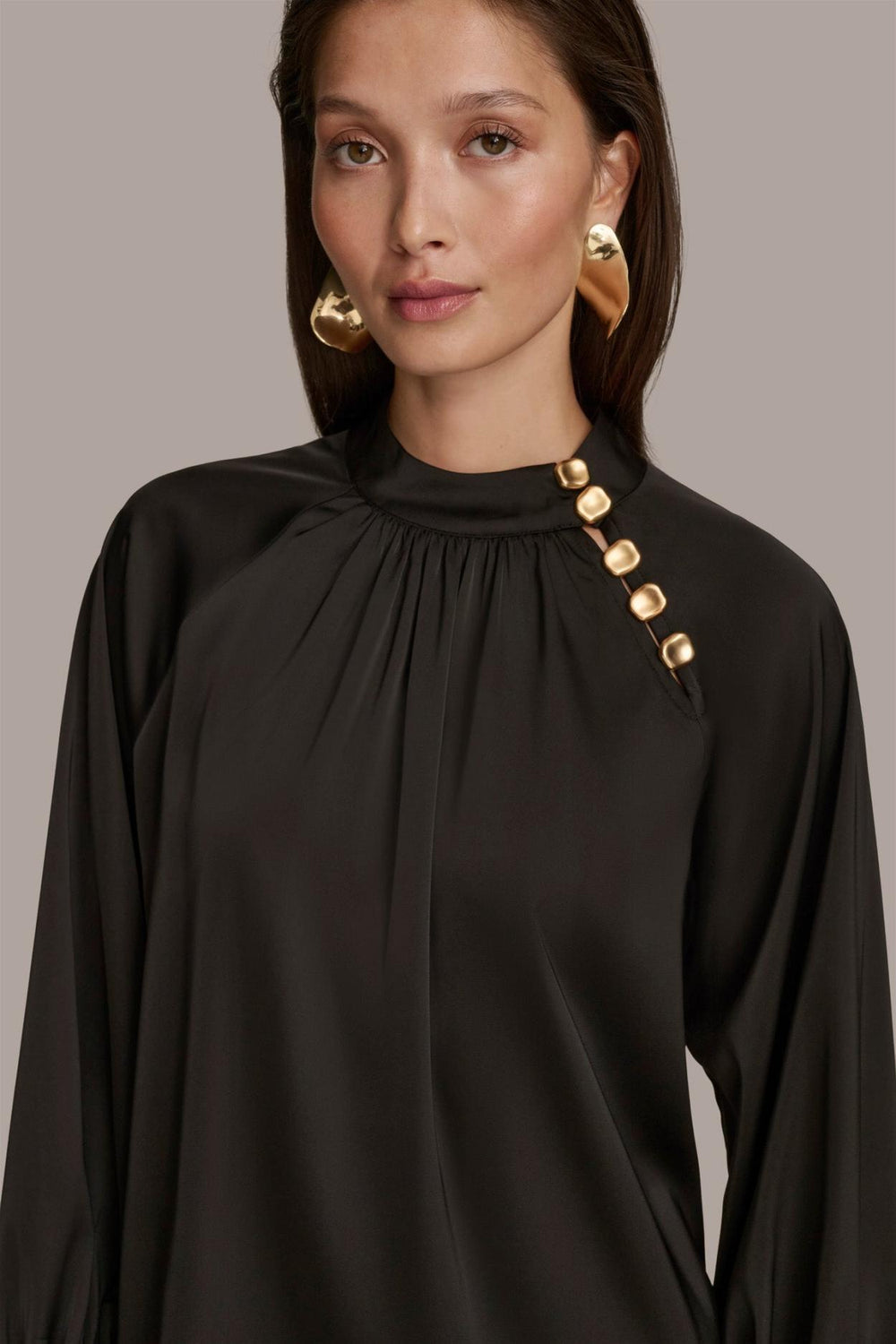 Donna Karan Sweaters And Tops | Women MOCK NECK WITH BUTTONS Black