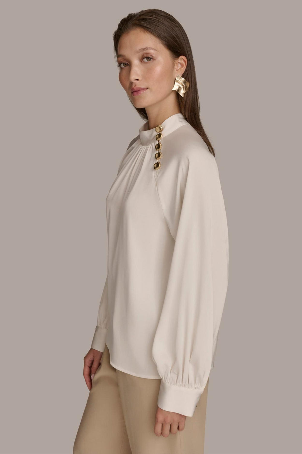 Donna Karan Sweaters And Tops | Women MOCK NECK WITH BUTTONS Ivory
