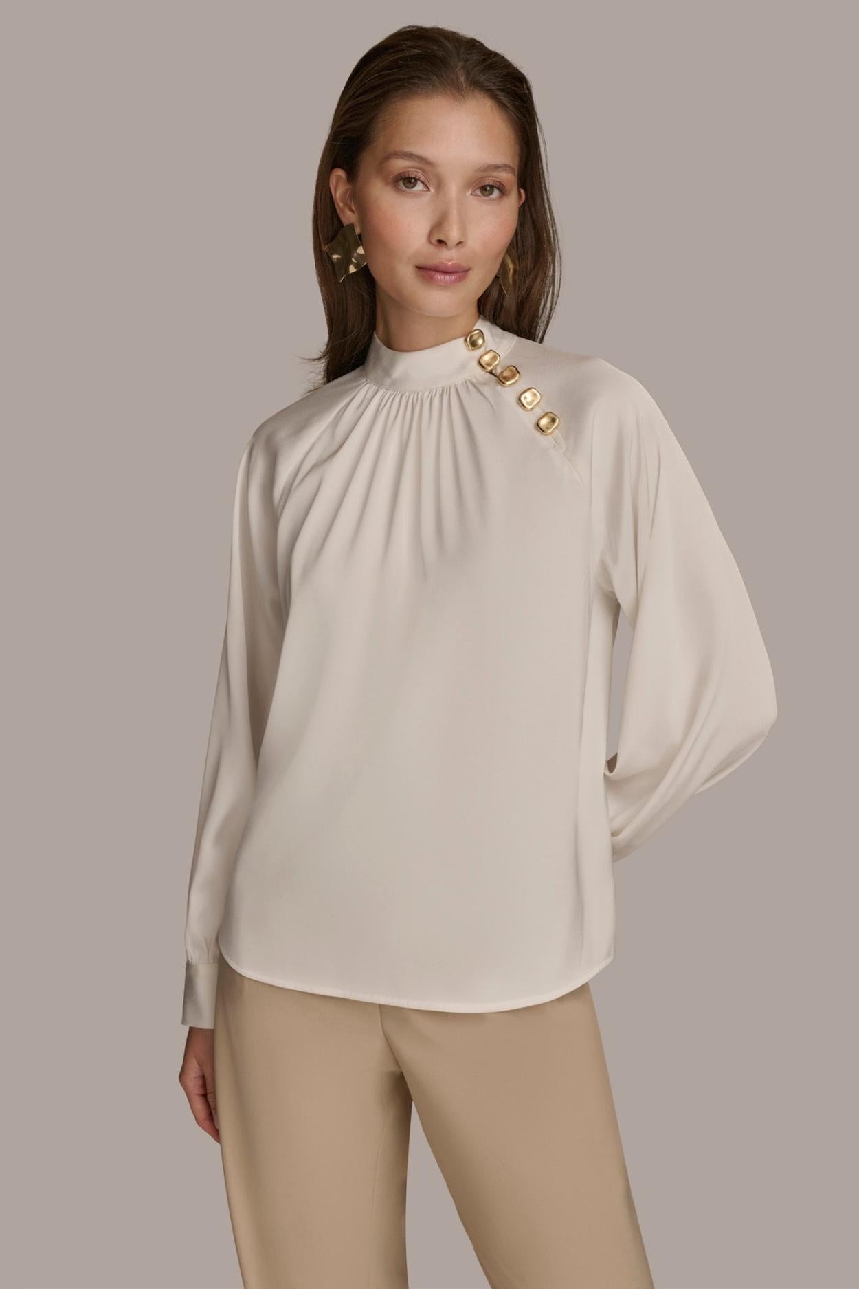 Donna Karan Sweaters And Tops | Women MOCK NECK WITH BUTTONS Ivory