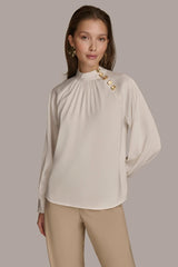 Donna Karan Sweaters And Tops | Women MOCK NECK WITH BUTTONS Ivory