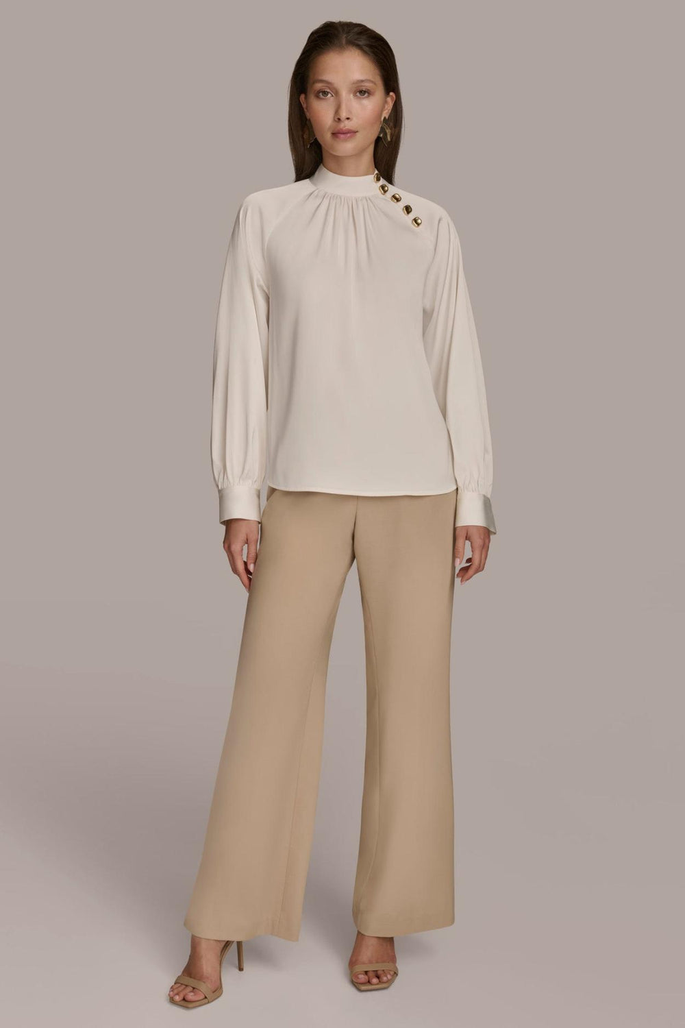 Donna Karan Sweaters And Tops | Women MOCK NECK WITH BUTTONS Ivory