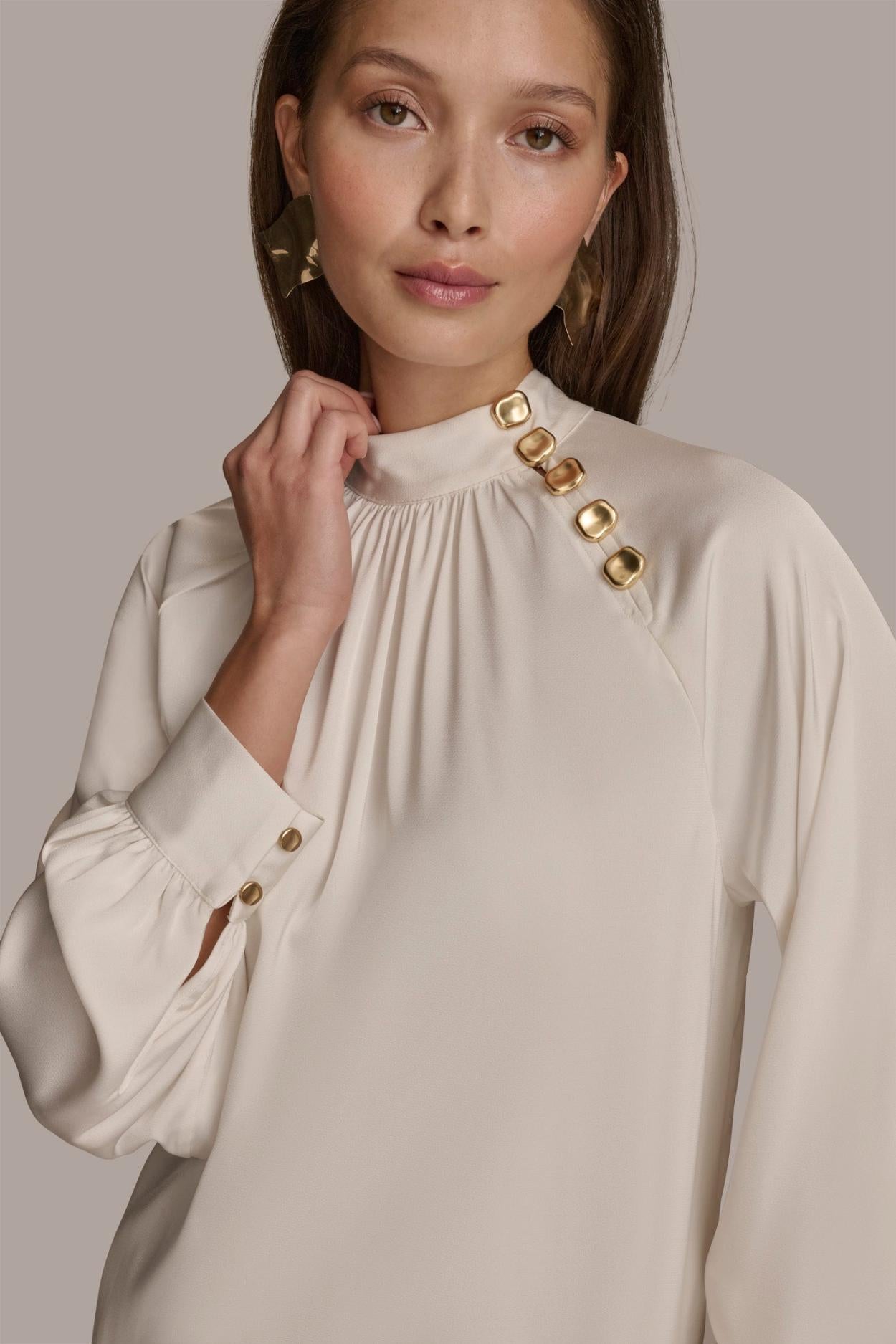Donna Karan Sweaters And Tops | Women MOCK NECK WITH BUTTONS Ivory