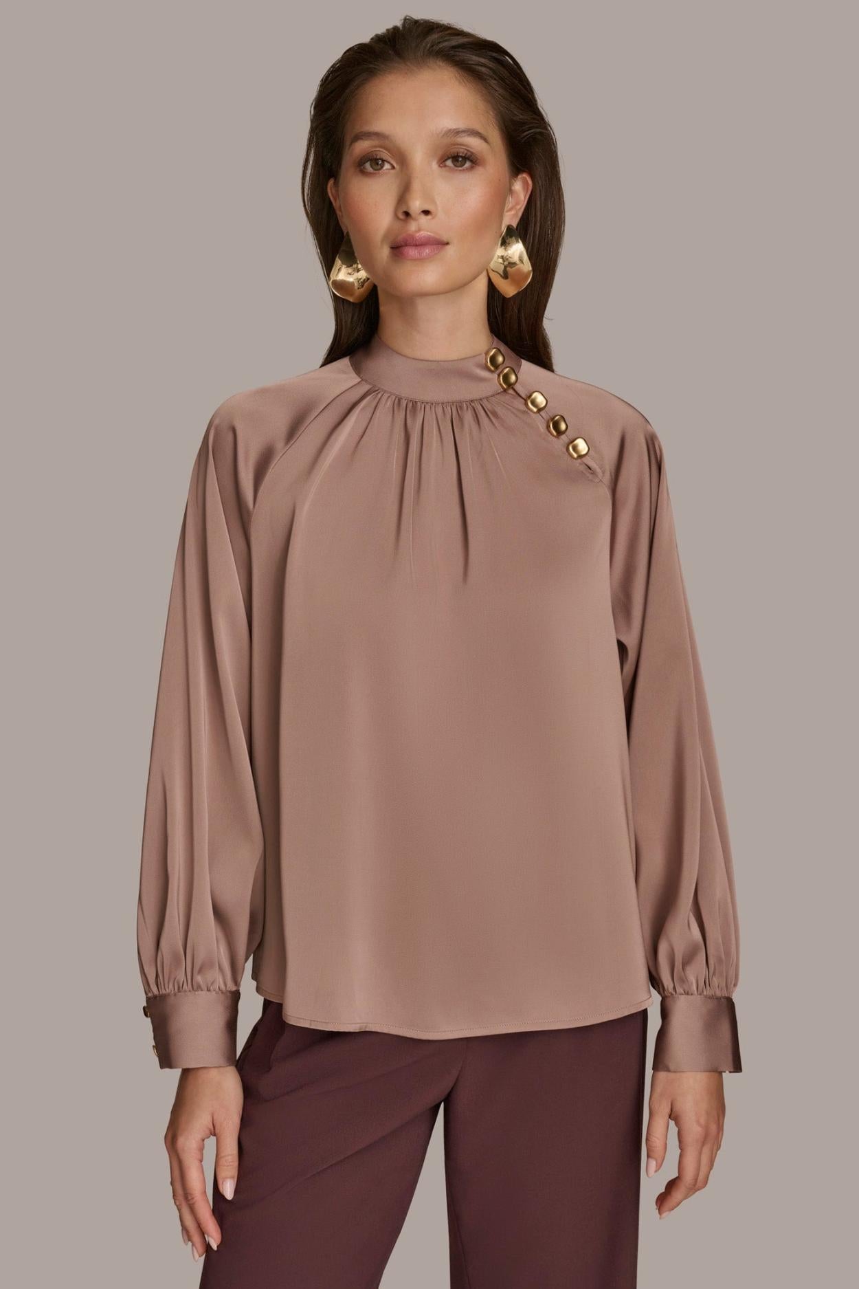 Donna Karan Sweaters And Tops | Women MOCK NECK WITH BUTTONS Mink