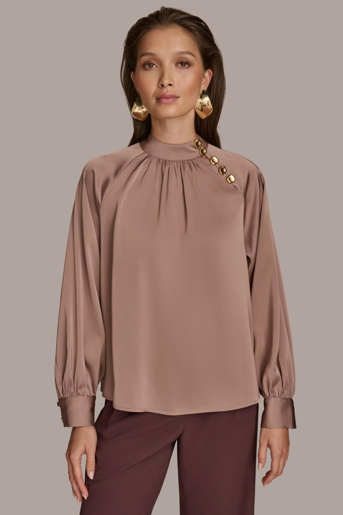 Donna Karan Sweaters And Tops | Women MOCK NECK WITH BUTTONS Mink