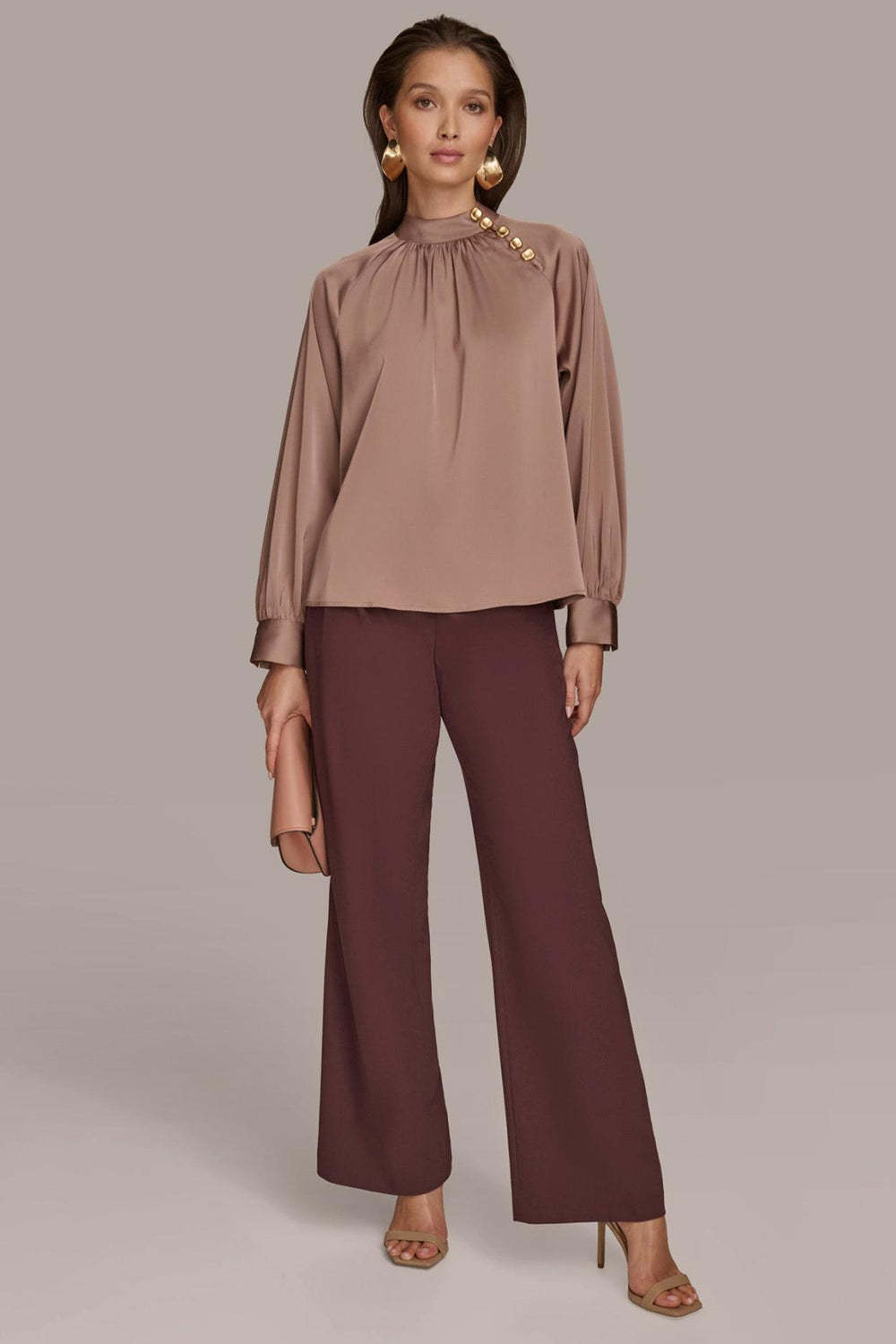 Donna Karan Sweaters And Tops | Women MOCK NECK WITH BUTTONS Mink