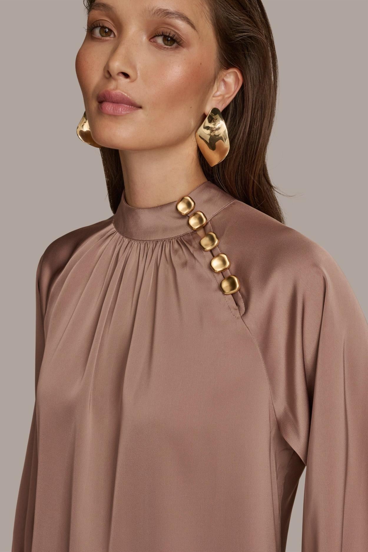 Donna Karan Sweaters And Tops | Women MOCK NECK WITH BUTTONS Mink