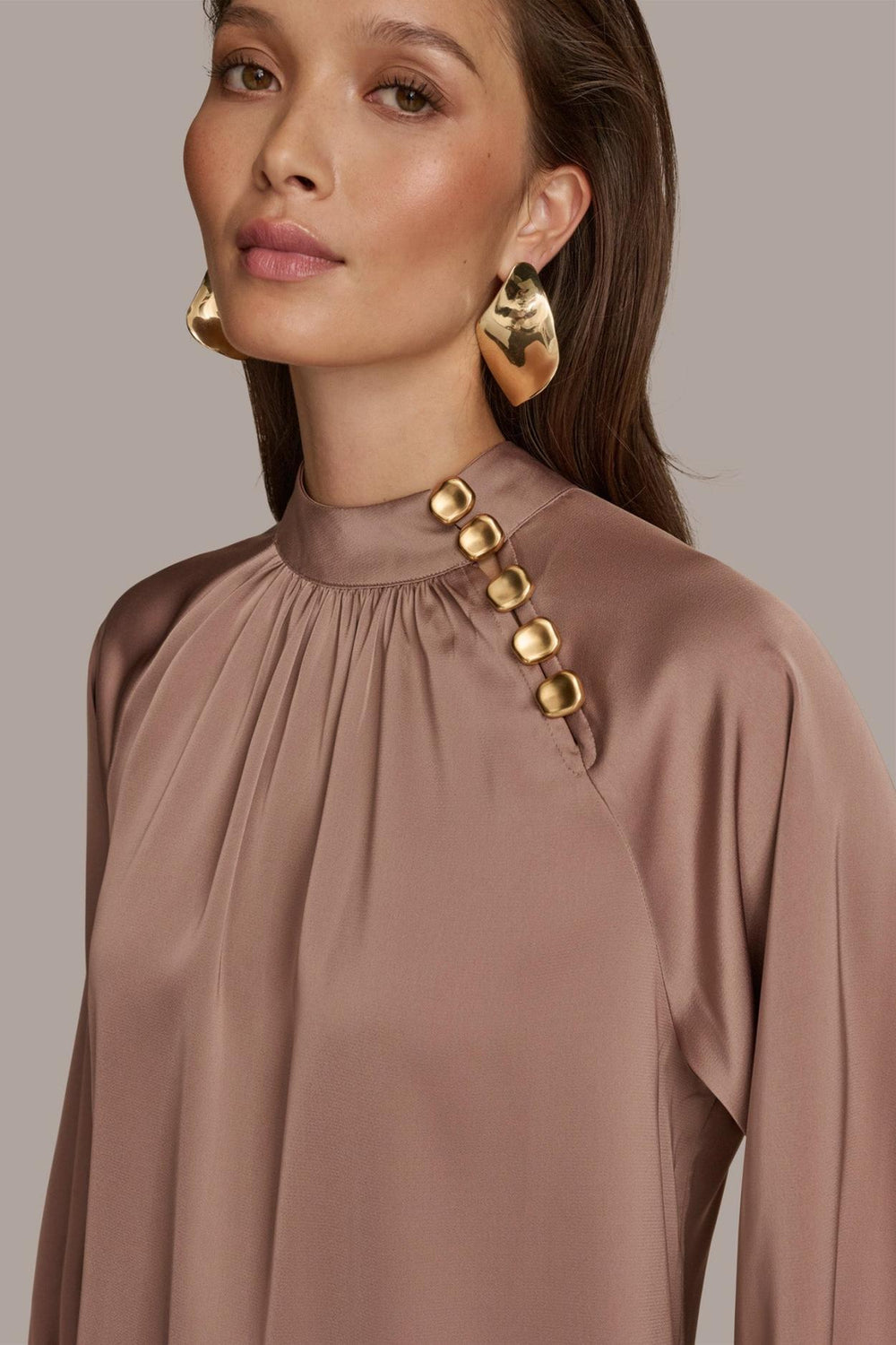 Donna Karan Sweaters And Tops | Women MOCK NECK WITH BUTTONS Mink