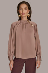 Donna Karan Sweaters And Tops | Women MOCK NECK WITH BUTTONS Mink
