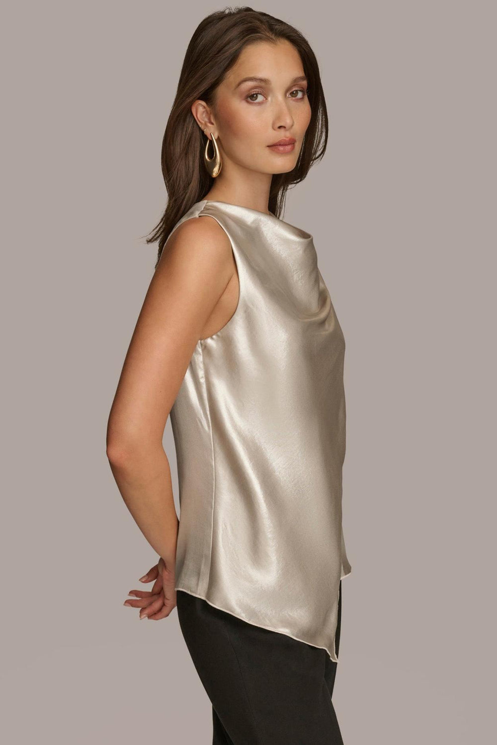 Donna Karan Sweaters And Tops | Women NOVELTY SLEEVELESS DRAPE FRONT BLOUSE Silver