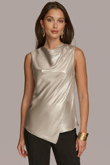 Donna Karan Sweaters And Tops | Women NOVELTY SLEEVELESS DRAPE FRONT BLOUSE Silver